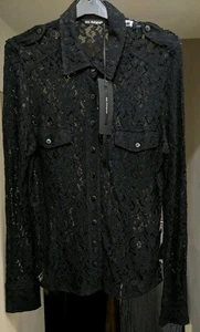 M&S Autograph Black Lace Shirt Blouse UK 14 fits 10 - 12 ( 38" chest) Goth Party - Picture 1 of 20