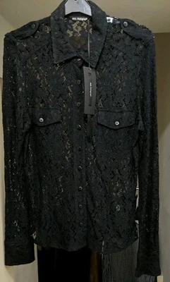 M&S Autograph Black Lace Shirt Blouse UK 14 fits 10 - 12 ( 38" chest) Goth Party - Image 1 of 4