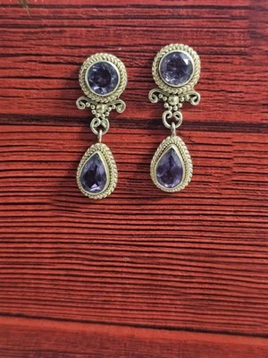 BA Surati Sterling Silver Drop Dangle Amethyst 3arrings 1.25" Long 9 Grams Foto 1 de 4