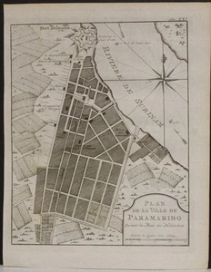 PARAMARIBO SURINAME 1773 BELLIN UNUSUAL ANTIQUE COPPER ENGRAVED CITY MAP - Picture 1 of 1