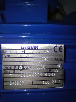 New Old Stock 3 Phase Electric Motor, 0.09kW, 1/8Hp, 680rpm, 8 Pole, 400v - Image 1 of 3
