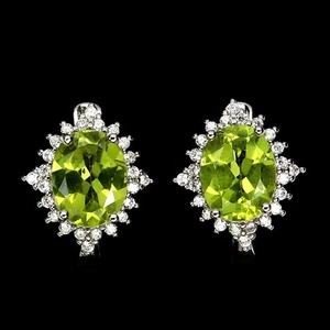 925 Sterling Silver Earrings Oval Peridot 9x7mm Natural Gemstone Jewelry - Picture 1 of 14