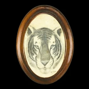 Vintage 70s Robert G Lowe Original Tiger Sand Art Signed Folk Art Framed - Picture 1 of 6
