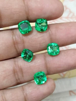 Emerald Cushion 8mm Lab Grown Emerald Lot For Earrings And Necklace  - Image 1 of 4