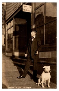 CORDOVA, ALASKA - U.S. MARSHALL & PIT BULL DOG - OLD REAL PHOTO POSTCARD - Picture 1 of 2