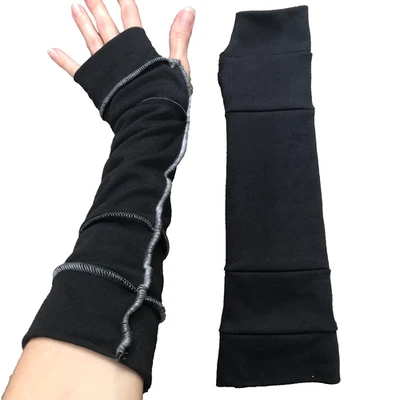 Guantes negros hasta el codo gris rosa calentadores de brazo agujero para el pulgar hada gótico reversible Foto 1 de 4