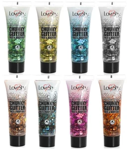LoveShy Holographic Chunky Glitter Face & Body Gel - Festival Party Glue Lot - Picture 1 of 27