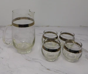 ^Vintage Libbey Martini Pitcher & Glasses w/ Silver Band Cocktai Set-Mid Century - Picture 1 of 7