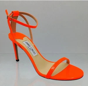 Jimmy Choo Minny 85, sandali donna tacco pelle verniciata arancione fluo EU 39,5 M - Foto 1 di 16