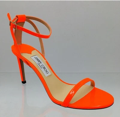 Jimmy Choo Minny 85, Neon Orange Patent Leather Women’s Heel Sandals EU 39.5 M - Image 1 of 4