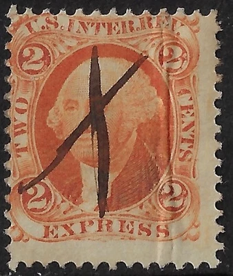 US Rev, Scott R10c, CV $14, 2c org. express,  G-VG centering, pen cxl   (a7868 - Image 1 of 2