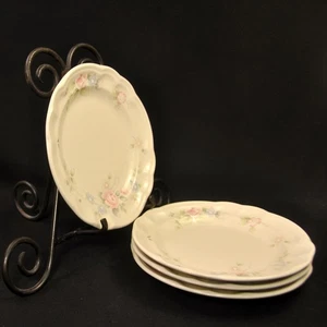 Pfaltzgraff 4 Salad Plates 7 3/8" Stoneware Tea Rose Pink Green Ivory USA 1985+ - Picture 1 of 12