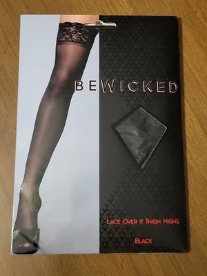 Medias BeWicked Lace Over It hasta el muslo NEGRO transparente encaje Foto 1 de 4