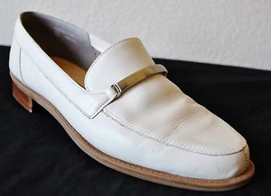 Hillard & Hanson Ivory Leather Silver Accent Comfort Slide Slip On Loafers 9.5 - Picture 1 of 12
