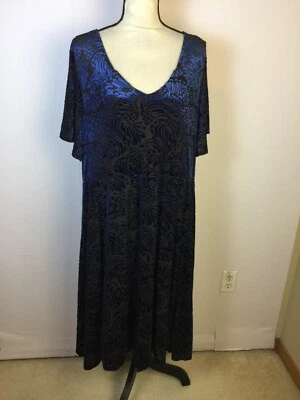 Torrid Midi A-line Dress 3X Womans Plus Blue Burnout Velvet Short Sleeve Holiday - Image 1 of 4