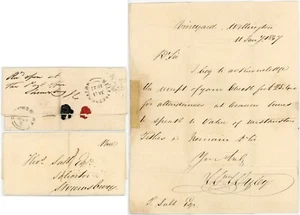 1847 LETTER from WELLINGTON VINEYARD RECEIVED OPEN AT P.O + MAIL BAG SEAL SALOP - Picture 1 of 6