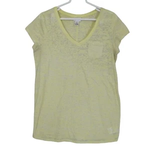 Motherhood Size Large Yellow Marl Burnout Textured T-Shirt casual top pocket - Picture 1 of 11
