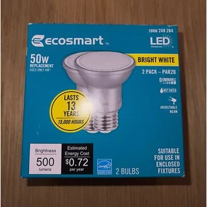 NEW EcoSmart 50W Equivalent PAR20 Dimmable LED Light Bulb Bright White (2-Pack) - Picture 1 of 3