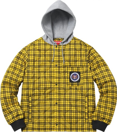 Giacca con cappuccio Supreme Pledge Allegiance fodera trapuntata XL giallo FW17