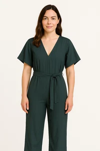 Abercrombie & Fitch Green Jumpsuit Flutter Sleeves Belted Keyhole V-Neck Size M - Picture 1 of 11