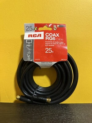 RCA 25 Feet Digital RG6 Coaxial Cable Black Coax Connects Audio / Video - New - Image 1 of 2