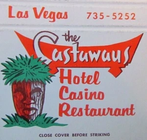 TIKI STREICHHOLZSCHACHTELHÜLLE: CASTAWAYS CASINO & POLYNESIAN FOOD LAS VEGAS, NEVADA -E24 - Bild 1 von 2