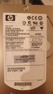 HP DF146ABAA9 146 GB,Internal,15000 RPM,3.5" - 431943-003 - 9Z2066-033 - Image 1 of 2