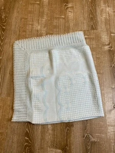 Vtg Pastel Blue White Crochet Lace Knit Woven Baby Blanket Throw EUC - Picture 1 of 6