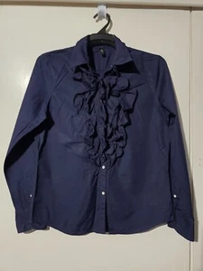 Womens RALPH LAUREN Dark Blue L/S Button Up Blouse - Size Medium (T48) - Picture 1 of 3