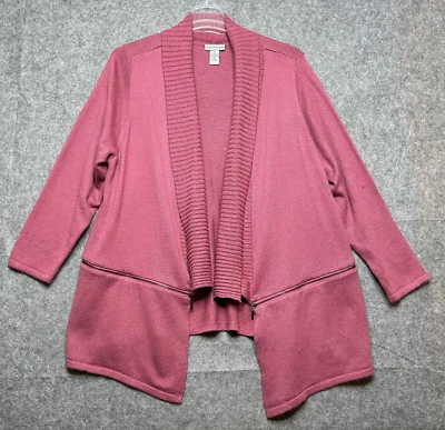 Catherines Sweater Womens 2X Pink Cardi Knit Artsy Cozy Shall Collar Open Comfy - Image 1 of 4