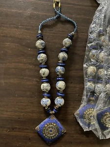 5 GROSSHANDEL SET ETHNISCH BOHO INDIEN BANJARA HALSKETTE LAPIZ MESSING 22 ZOLL LANG - Bild 1 von 5