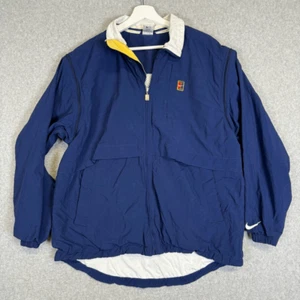 Vintage Nike Court Jacket Mens Medium Blue Logo Swoosh Zip Up Windbreaker Trac - Picture 1 of 11