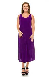 Travel Knit Dress, long A-Line Tank, Stretchy NO-IRON poly/span. Purple, 700 - Picture 1 of 2