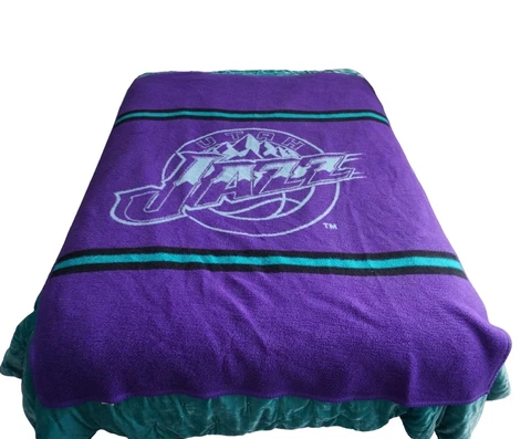 VINTAGE BIEDERLACK BLANKET NBA Utah Jazz Blue Purple Older Colors 74" x 55" Cover