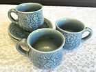 Siam Celadon Handmade Cups & Saucers Crackle Glazed Blue Set of 3