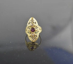 RW317     18K YELLOW GOLD ESTATE  FILIGREE GARNET  DIAMOND RING. - Picture 1 of 4