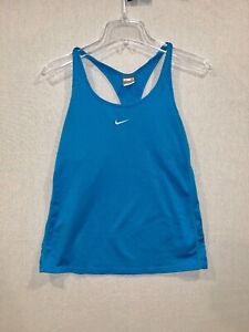 Nike Fit Dry Women's Tank Top Center Check Swoosh Blue Sz M (8-10)