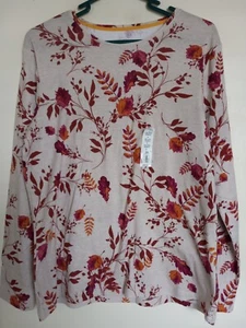 Women's Croft & Barrow Knit Top Sz L Beige Floral NWOT - Imagen 1 de 3