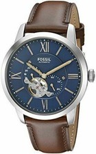 Fossil ME3110 Men's 44mm Leather Band Steel Case Automatic Analog Watch - Brown/Blue