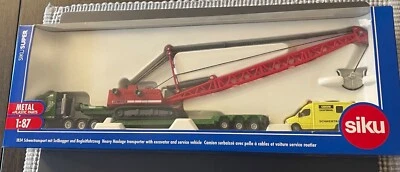 Transportador de transporte pesado siku 1-87 1834 con excavadora y vehículo de servicio Foto 1 de 3