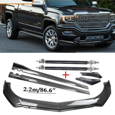 Carbon Fiber Front Bumper Lip Spoiler & Side Skirt For 01-23 GMC Sierra 1500 Foto 1 de 4