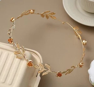 Women Gold Leaf Rose BOHO Prom Party Hair Headband band Crown Tiara Hairpiece - Picture 1 of 16