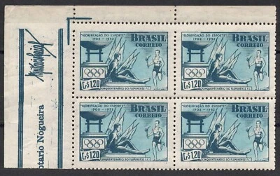 SG829 C282 MNH 1952 Brazil 50° ANIVERSÁRIO DO FLUMINESE FUTEBOL CLUBE 4 stamps - Image 1 of 2