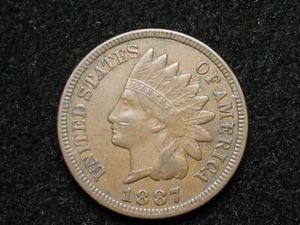ALTER MÜNZVERKAUF !! AU 1887 INDIAN HEAD CENT PENNY mit DIAMANTEN & FULL LIBERTY #63us - Bild 1 von 2