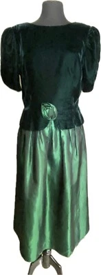 Винтажный 80-х Lanz оригиналы изумрудно-зеленый бархат тафта платье 16 - Изображение 1 из 4