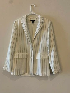 Forever 21 Women's Black & White Striped Blazer Jacket Size:M - Picture 1 of 3