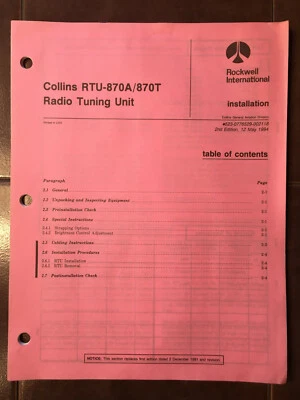 Unidad de sintonización de radio Rockwell Collins RTU-870A y RTU-870T manual de instalación Foto 1 de 4