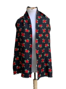 CHRISTIAN FISCHBACHER FLORAL BLACK RECTANGLE Silk scarf 64/11 in  #A3 - Picture 1 of 4