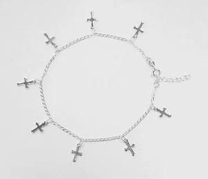 Sterling Silver Adjustable Cross dangling Anklet 9" + 1 Ext - Picture 1 of 2