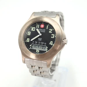 Wenger Mens Analog Digital Watch Watch Silver 40mm Black Dial 199.0687 RARE VTG - Picture 1 of 14